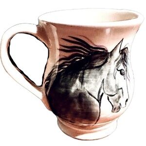 Vintage M Stamped Stoneware Blue‎ & White Equestrian Horse Mug